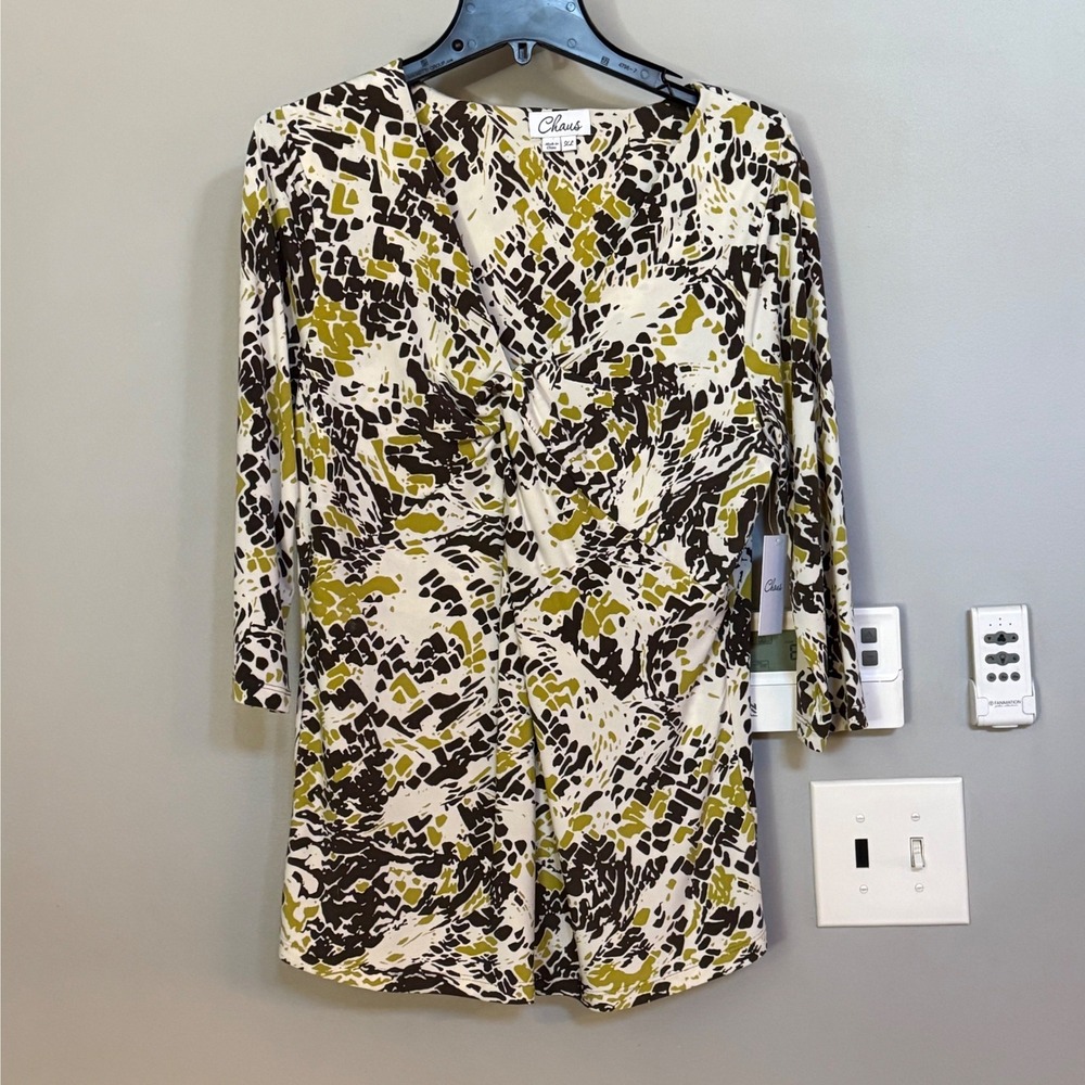 Chaus Womens XL Artichoke Boho Chic Twist Front Tunic Top‎